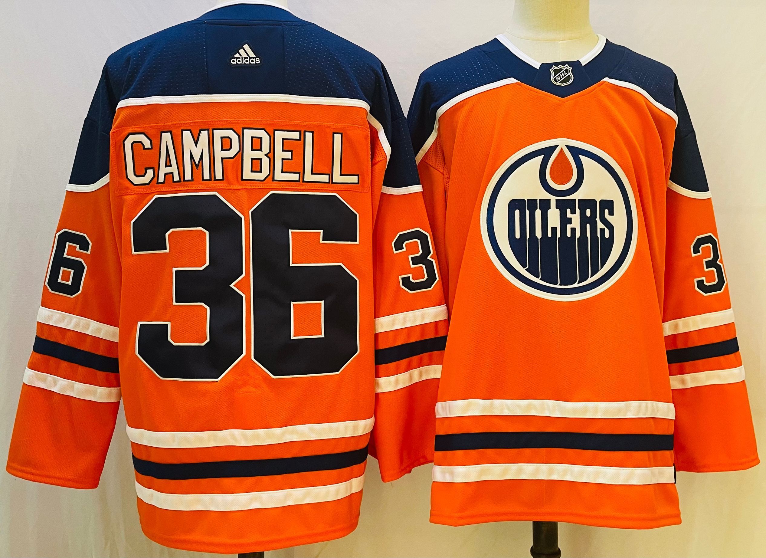 Men Edmonton Oilers 36 Campbell Orange Throwback 2022 Adidas NHL Jersey